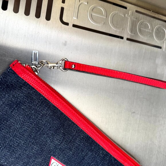GUESS Denim Logo Wristlet Clutch + Small Pouch Set – Red Trim EUC - Picture 7 of 9